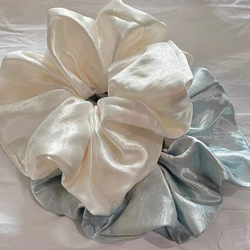 1PC High-Shine Pearlescent White Large Satin Scrunchie - Stylish, Premium & Minimalist Ponytail Hair Tie