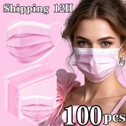 100pcs pink disposable 3-layer protective mask with adjustable nose tip-breathable, lightweight, very suitable for outdoor activ