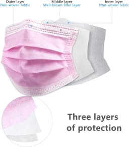 100pcs pink disposable 3-layer protective mask with adjustable nose tip-breathable, lightweight, very suitable for outdoor activ