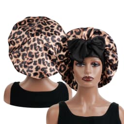 Silky Satin Sleep Bonnet Leopard Print Adjustable Tie Band Hair Cover for Natural Curly Hair Night Shower Bonnet 1PC