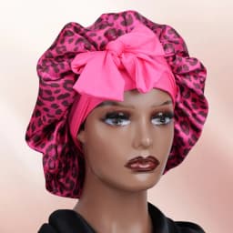 Silky Satin Sleep Bonnet Leopard Print Adjustable Tie Band Hair Cover for Natural Curly Hair Night Shower Bonnet 1PC
