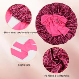 Silky Satin Sleep Bonnet Leopard Print Adjustable Tie Band Hair Cover for Natural Curly Hair Night Shower Bonnet 1PC