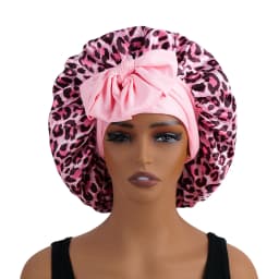 Silky Satin Sleep Bonnet Leopard Print Adjustable Tie Band Hair Cover for Natural Curly Hair Night Shower Bonnet 1PC
