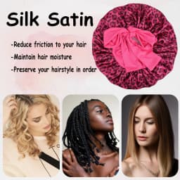 Silky Satin Sleep Bonnet Leopard Print Adjustable Tie Band Hair Cover for Natural Curly Hair Night Shower Bonnet 1PC