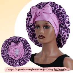 Silky Satin Sleep Bonnet Leopard Print Adjustable Tie Band Hair Cover for Natural Curly Hair Night Shower Bonnet 1PC