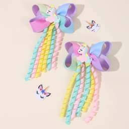 Sweet Unicorn Hair Clips For Girl Bow Barrette Cute Tassel Ribbon Curly Ponytail Hairpins Accessories