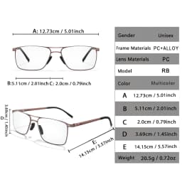 Metal Anti-Blue Light Photochromic Reading Glasses Rectangular Eyewear Frame Presbyopic Unisex Surf Internet Read Magazines