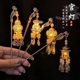 Luminous Flower Hairpin Women Creative Lotus Emit Light Lantern Tassel Hair Stick Vintage Chinese Style Fashion Hair Accessories