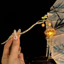 Luminous Flower Hairpin Women Creative Lotus Emit Light Lantern Tassel Hair Stick Vintage Chinese Style Fashion Hair Accessories
