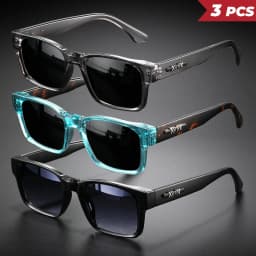 3PCS Unisex Retro Punk Fashion Sunglasses Square UV400 Protective Frame Glasses for Outdoor Adventures Casual Style Men Goggle