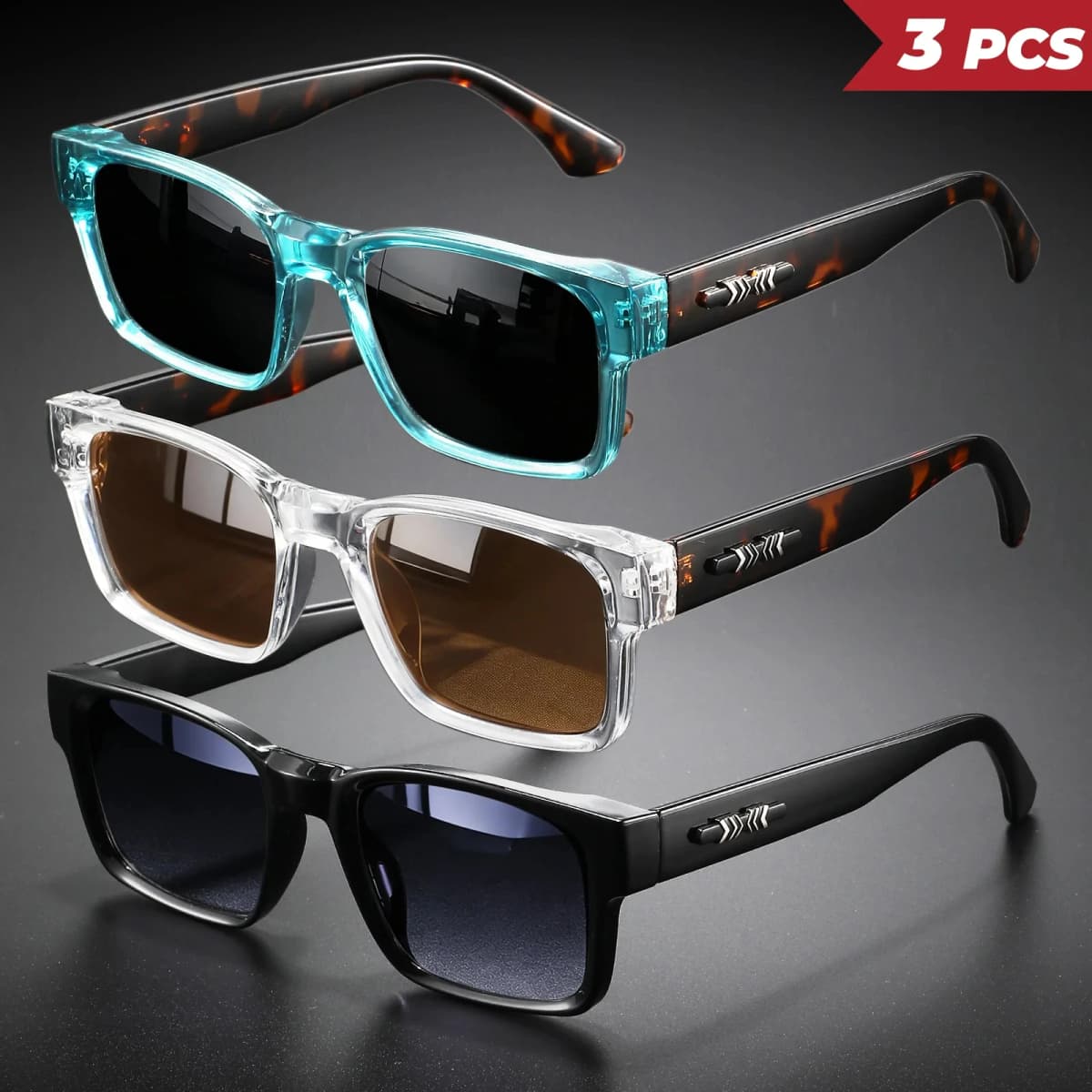 3PCS Unisex Retro Punk Fashion Sunglasses Square UV400 Protective Frame Glasses for Outdoor Adventures Casual Style Men Goggle