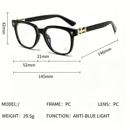 Unisex Square Anti Blue Light Glasses UV400 Gold Cross Hinge Black Clear Frame Computer Anti-Fatigue Eyeglasses