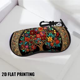 2D Flat Tree of Life Glasses Case, Ultra-Light Portable Zip Pouch w/ Keychain, Unisex for Regular/Reading Glasses, Random Zipper