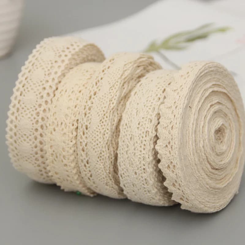 5Yards Cotton Lace Trim Ribbon Beige Sewing Trim Lace Ribbon Crochet Lace Fabric DIY Wedding Party Craft Gift Decor