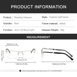 Men's Half-frame Business Reading Glasses Anti-blue Light Anti-fatigue Metal Frame Presbyopia Glasses +1.0 To +4.0