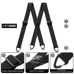 Hidden Suspenders for Men 1.6" Wide Elastic Adjustable Work Suspenders Heavy Duty with 4 Snap Loop X-back Braces for Trousers