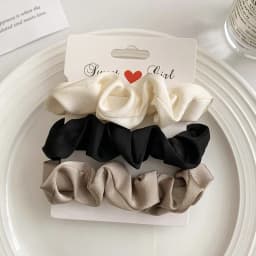 3/4/5 PCS Elastic Bands Elegant Solid Color Satin Pleated Scrunchies Woman Strong Ponytail Hair Ties Accessories Wholesale