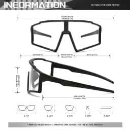 Photochromic One-Piece Sports Sunglasses - Oversized Wraparound Frame, UV400 Comfort Fit for Cycling, Fishing & Travel