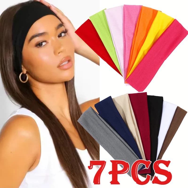 7Pcs Solid Elastic Hair Bands Yoga Headband Women Men Simple Sports Running Absorb Sweat Elastic Hair Bands Hair Accessories