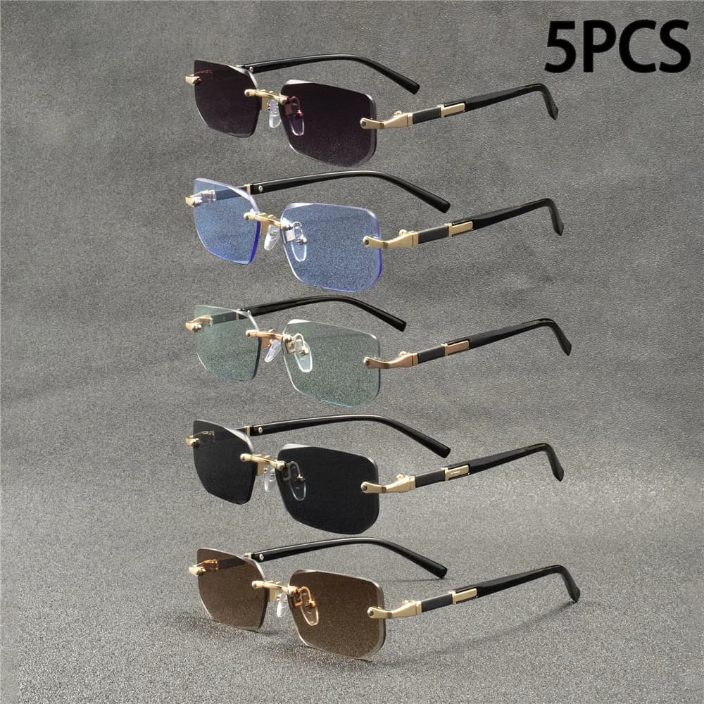 5/1 PCS Rimless Sunglasses Rectangle Fashion Popular Women Men Shades Small Square Sun Glasses For Female Male Summer Traveling