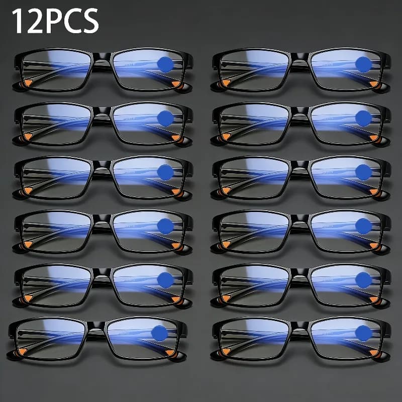 12pcs  Classic Black Reading Glasses Lightweight, +1.0~+4.0 Ideal Gift for Seniors.