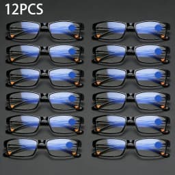 12pcs  Classic Black Reading Glasses Lightweight, +1.0~+4.0 Ideal Gift for Seniors.