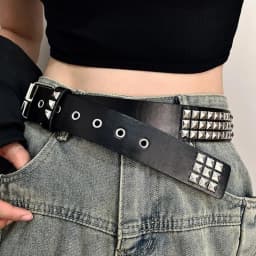 Studded Belt Punk Rock Rivet Belt Grommet Threads Belt with Bright Metal Pyramid for Women Men Black Pink White