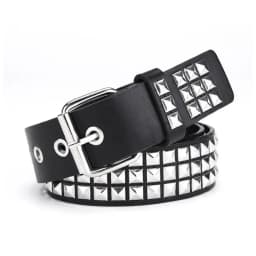 Studded Belt Punk Rock Rivet Belt Grommet Threads Belt with Bright Metal Pyramid for Women Men Black Pink White