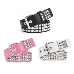 Studded Belt Punk Rock Rivet Belt Grommet Threads Belt with Bright Metal Pyramid for Women Men Black Pink White