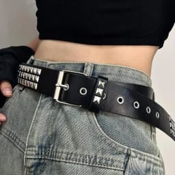 Studded Belt Punk Rock Rivet Belt Grommet Threads Belt with Bright Metal Pyramid for Women Men Black Pink White