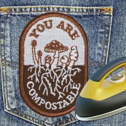 1PC You Are Compostable Mushroom Embroidered Patch Iron On Adhesive Badge DIY Gift For Clothes Cap Bag Jacket Trucker Hat