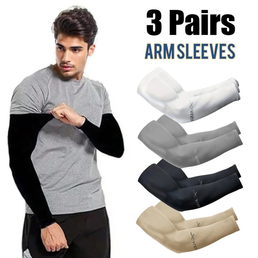 3Pairs Summer Sun Protection Ice Sleeve Men Women Fashion Breathable Elastic Ice Silk Arm Gloves for Outdoor Cycling, Driving