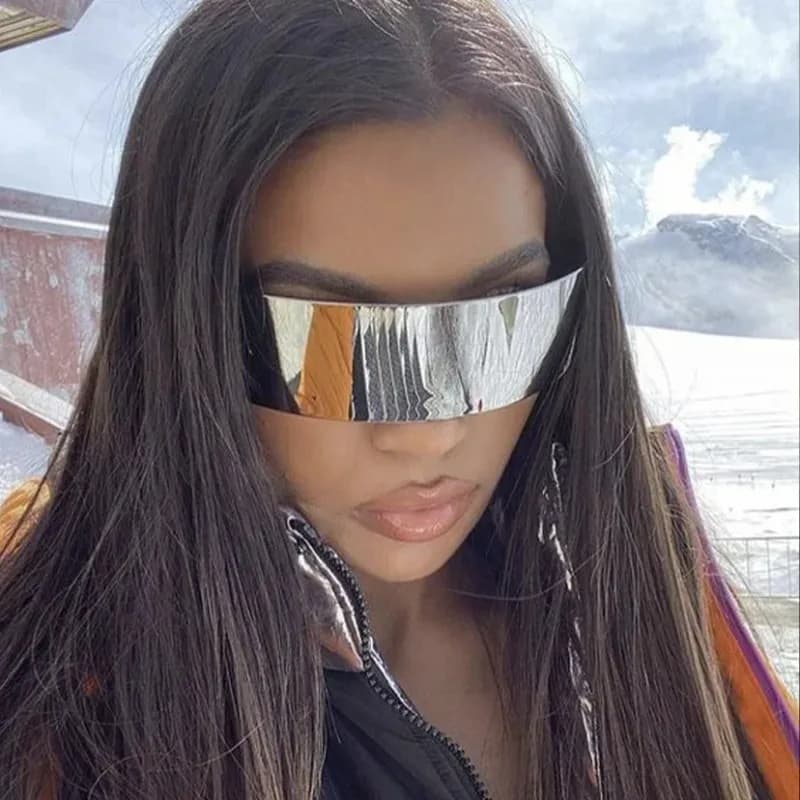 Men And Women Cyberpunk Goggles Futuristic Party Glasses One Piece Wrap Around Mirror Sunglasses Casual Daily Eyewear
