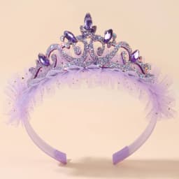 Cute Girls Glitter Princess Tiara Headband with Lace Tulle Rhinestone Crown Hair Hoop Kids Birthday Party Gift Hair Acces
