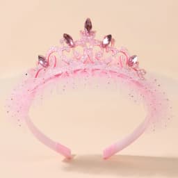 Cute Girls Glitter Princess Tiara Headband with Lace Tulle Rhinestone Crown Hair Hoop Kids Birthday Party Gift Hair Acces