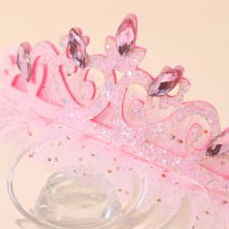 Cute Girls Glitter Princess Tiara Headband with Lace Tulle Rhinestone Crown Hair Hoop Kids Birthday Party Gift Hair Acces