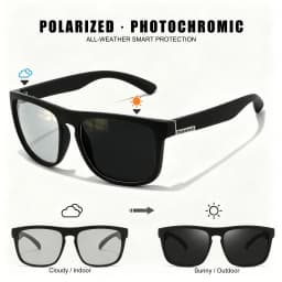 Sports Photochromic Polarized Sunglasses Unisex Classic Square Frame UV400 Anti-Glare All Day Wear for Driving Fishing Cycling