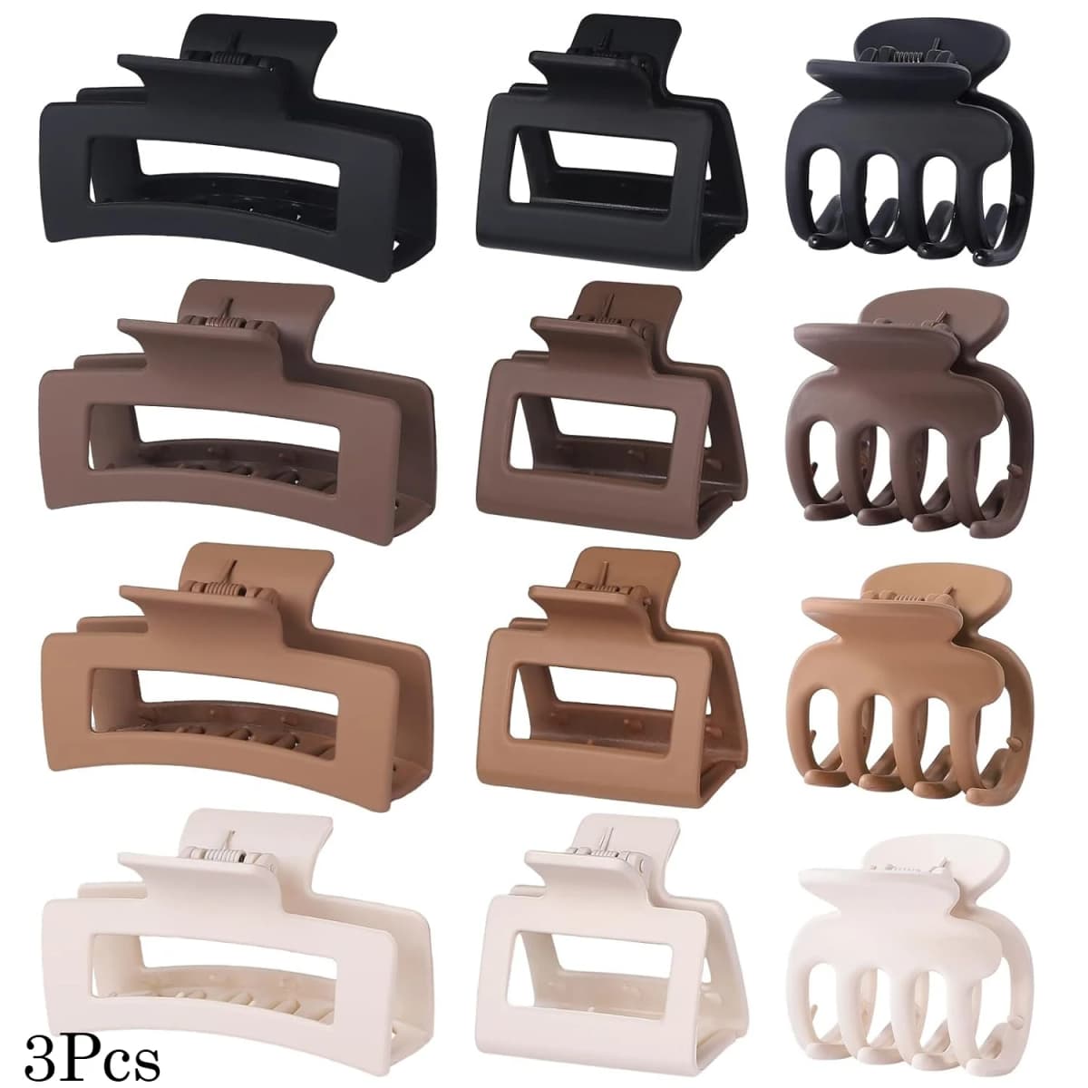 3Pcs Matte Hair Claw Clips 3 Sizes Non-slip Strong Hold Hair Clips for Thin Thick Curly Hair Women Hair Accessories Brown