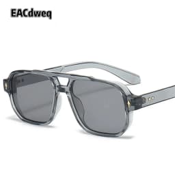 Vintage Double Bridges Men Square Sunglasses Fashion Clear Ocean Lens Eyewear Women Trending Rivets Glasses UV400 Gafas De Sol