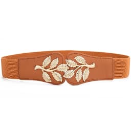 Women's Waist Cover Fashionable Gold Leaf Elastic Waist Closure With Double Hook Buckle Wide Belt Paired With Skirt Women Belt