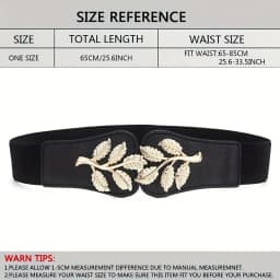 Women's Waist Cover Fashionable Gold Leaf Elastic Waist Closure With Double Hook Buckle Wide Belt Paired With Skirt Women Belt
