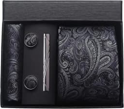 100% Silk Necktie Paisley Floral Mens Tie Top Quality Business Tie Pocket Square Tie Clip Cufflinks Set Classic For Men Gift Box