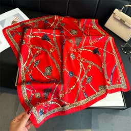 Luxury Chain Print Small Square Scarf Simulated Silk Thin Neck Scarf Fashion Sunscreen Headscarf For Women 70x70cm