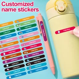 Colorful Customized Name Stickers for School Essentials, Ravel Cups & Office Equipment-Removable Personalized Waterproof Labels