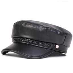 Fashion Women Large Belt Buckle Leather Hat Spring Autumn Sailor Hats Black Ladies Beret Caps Men Flat Top Captain Military Caps