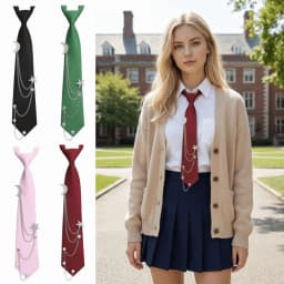 Punk Vintage Style Pre Tied Necktie Star Chain Vintage JK Uniform Tie Adjustable Student Uniform Tie for Men Women