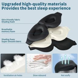Unisex 3D Contoured Sleep Mask, Groove Molded Design Memory Foam Light Blocking Eyemask, Soft Comfortable for Travel Yoga Nap