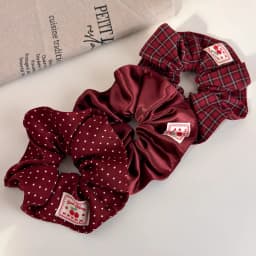Retro Red Polka Dot Plaid Fabric Label Wide Hair Tie for Women Niche High-End Bun Hair Accessory