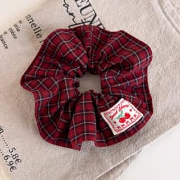 Retro Red Polka Dot Plaid Fabric Label Wide Hair Tie for Women Niche High-End Bun Hair Accessory