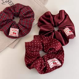 Retro Red Polka Dot Plaid Fabric Label Wide Hair Tie for Women Niche High-End Bun Hair Accessory